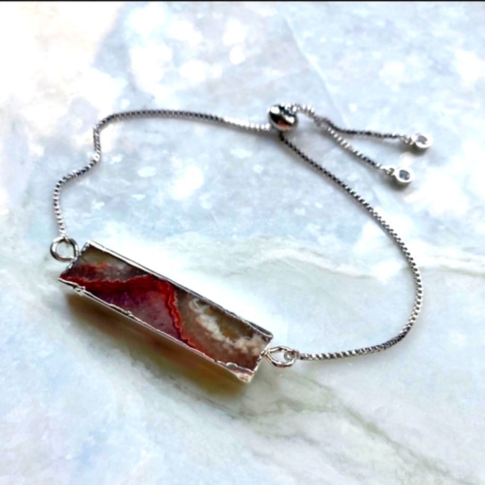 ⭐ Mexican Agate Silver Crystal Bracelet (GORGEOUS) - Picture 4 of 8